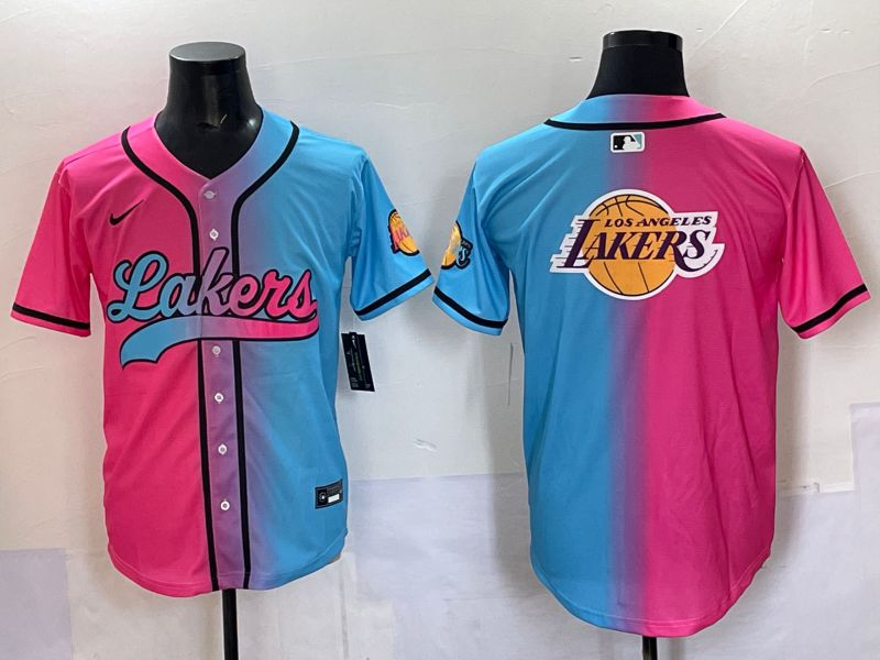 Men 2025 Los Angeles Lakers Blank Blue pink Nike Joint Name NBA Jersey style 13